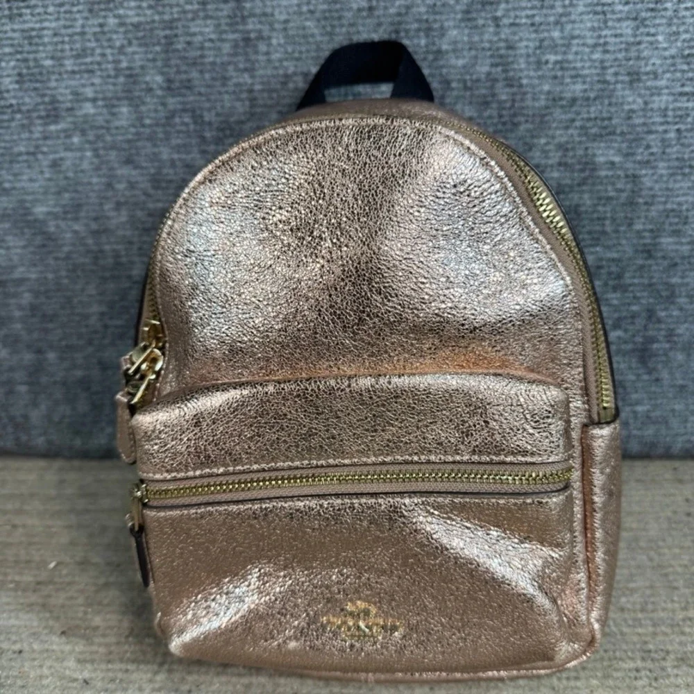 Coach Mini Backpack Metallic Rose Gold Pebbled Leather F38263 Womens Bag